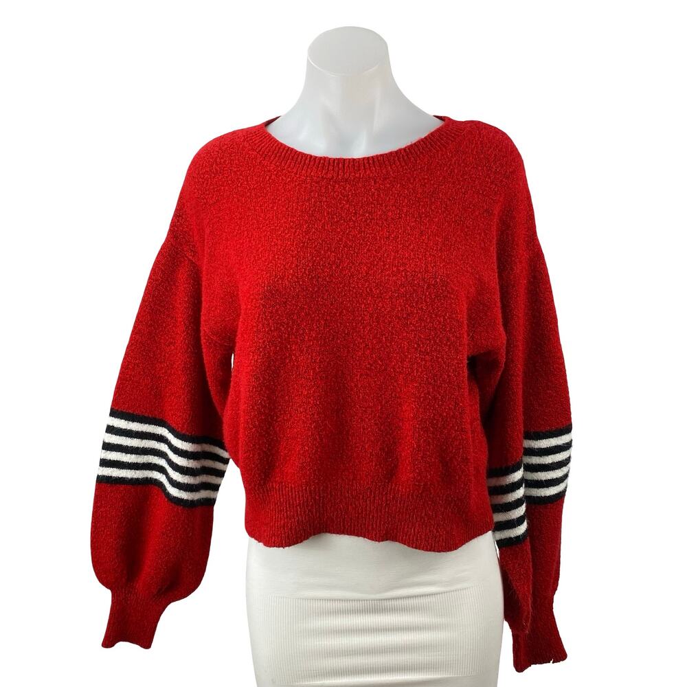 Ten Sixty Sherman Red Crew Neck Striped Balloon Sleeve Sweatshirt Sweater Top S